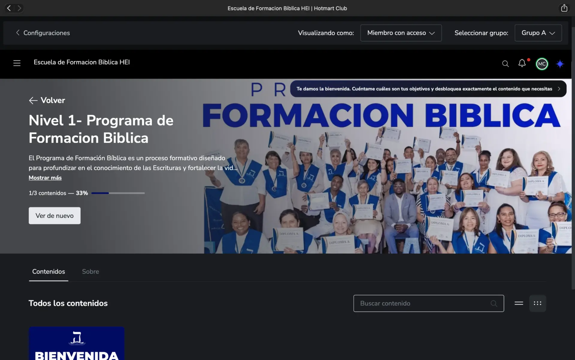 Plataforma de Hotmart de la Escuela de Formación Bíblica HEI